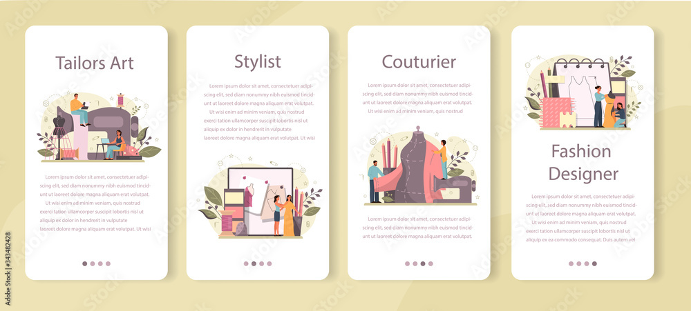 Obraz premium Fashion designer or tailor mobile application banner set.