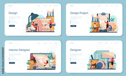 Professional interior designer web banner or landing page set.