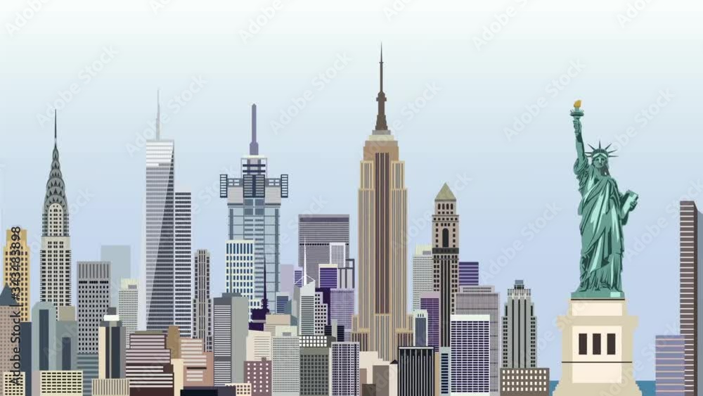 animation of New York city skyline sliding from left to right side animation of New York city skyline sliding from left to right side