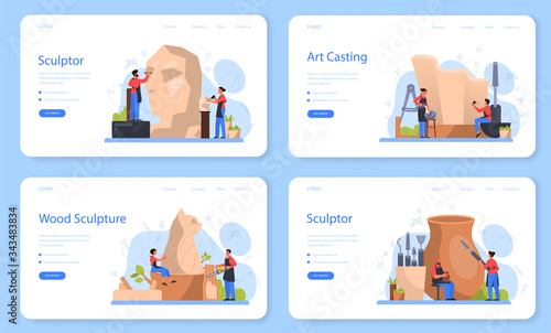 Professional sculptor concept set. Creating sculpture of the marble,