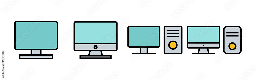 Computer icons set. PC Icon vector. Computer monitor icon. Flat PC symbol Computer icons set. PC Icon vector. Computer monitor icon. Flat PC symbol