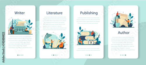 Professional writer, literature mobile application banner set.