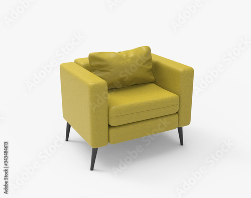 Yellow leather sofa. Isolated on white. Clipping path. 3D Rendering.