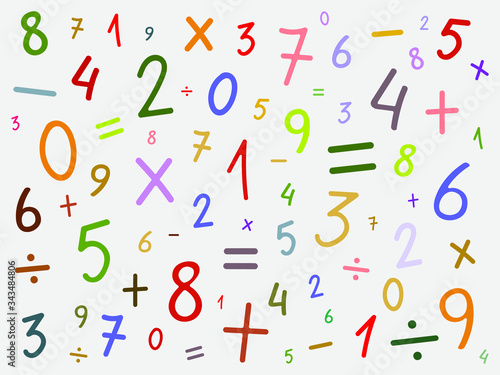 Background of numbers and math symbols. Hand drawn vector.