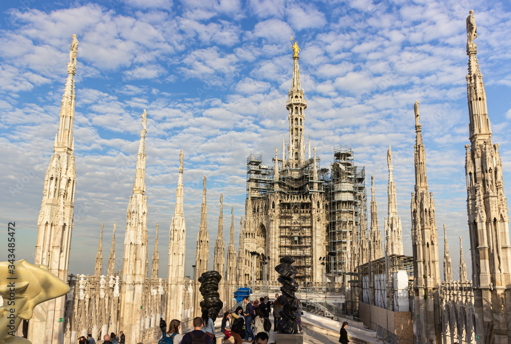 Fragment of the decorated roof of the Cathedral of Milan - Duomo di Milano, Italy Fragment of the decorated roof of the Cathedral of Milan - Duomo di Milano, Italy
