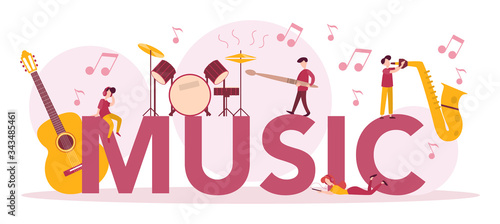 Music typographic header concept set. Young performer playing music