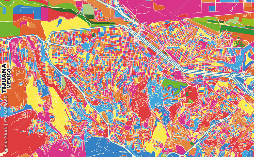 Tijuana, Baja California, Mexico, colorful vector map