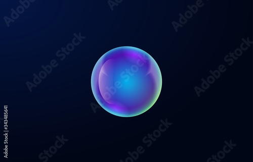 Soap bubble.Transparent realistic bubble with rainbow reflection. Ready to apply to your design. See through element  can be used on white or colored background. Vector illustration.