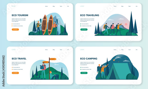 Eco tourism and eco traveling web banner or landing page set. photo