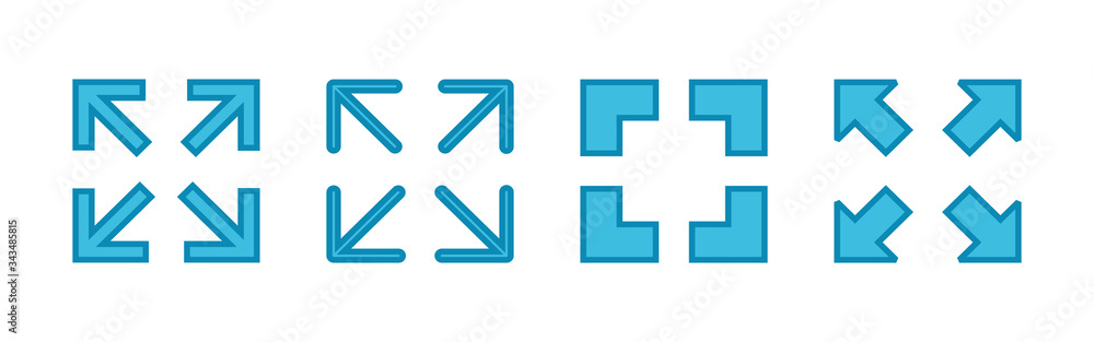 Fullscreen Icons set. Expand to full screen icon for apps and websites. Fullscreen sign icon. Arrows symbol Fullscreen Icons set. Expand to full screen icon for apps and websites. Fullscreen sign icon. Arrows symbol