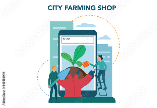 Urban farming or gardening online service or platform. City