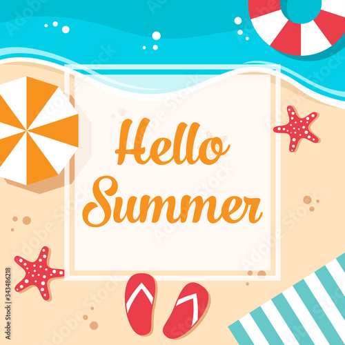 Hello summer background in flat design vector illustration.