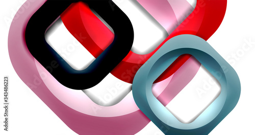 Square geometric vector abstract background, dynamic modern minimal template. Multicolored square shapes with round corners overlapping each other