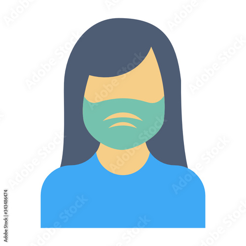 Young Cute Girl Wearing Surgical mask for Coronavirus prevention Concept Vector Color Icon Design, dental hygienist Avatar, Social Distance Symbol on white background