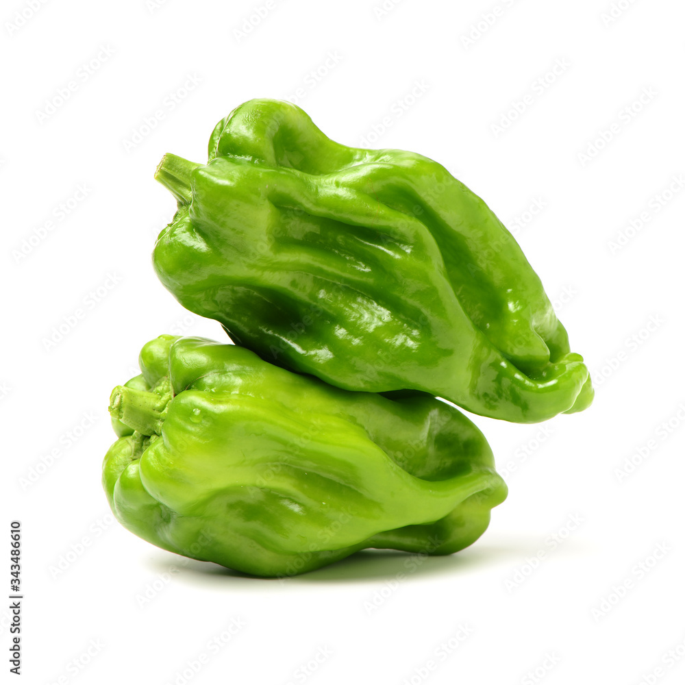 fresh green bell pepper (capsicum) on a white background fresh green bell pepper (capsicum) on a white background