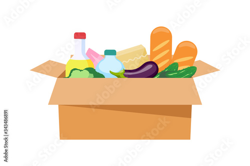 Food box isolated on a white background. Food delivery. Food donation.