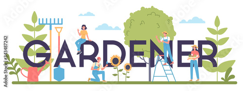 Gardener typographic header concept. Idea of horticultural designer