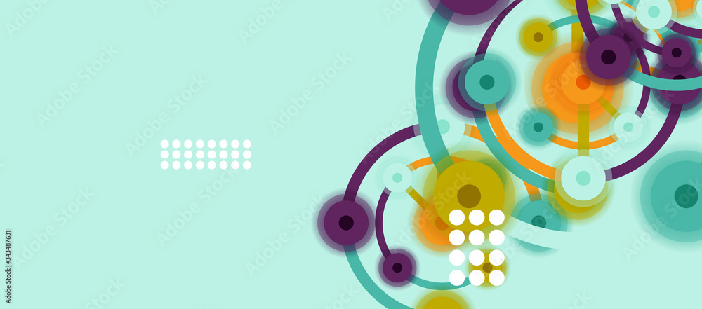 Flat style geometric abstract background, round dots or circle connections on color background. Technology network concept. Flat style geometric abstract background, round dots or circle connections on color background. Technology network concept.
