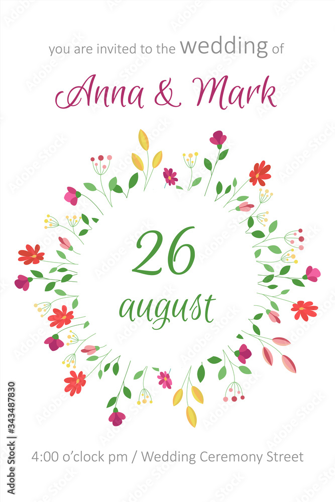 Obraz premium Wedding floral invitation. Invitation card with floral pattern
