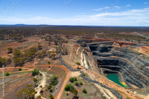 Aerial view from the old Goldmine in the outback. Coolgardie, Goldfields, Western Australia