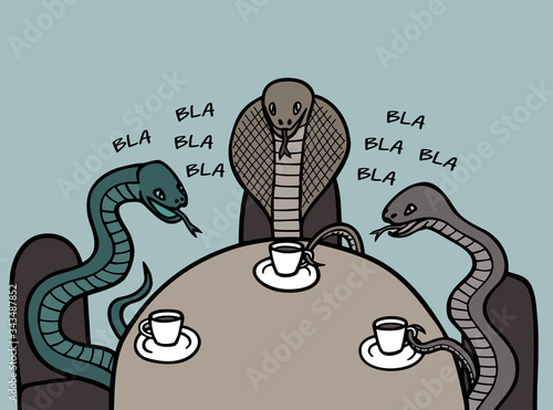 Venomous snakes communicate with each other in cafes.