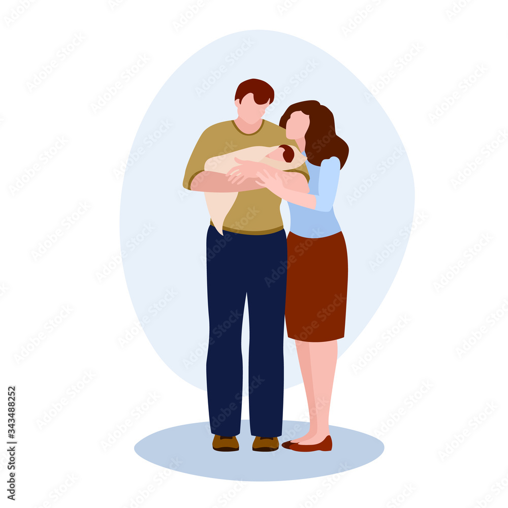 Dad And Mom With A Small Child vector illustration from family collection. Flat cartoon illustration isolated on white