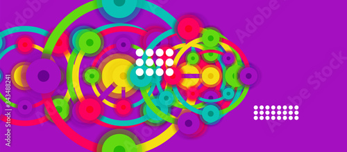 Flat style geometric abstract background, round dots or circle connections on color background. Technology network concept.