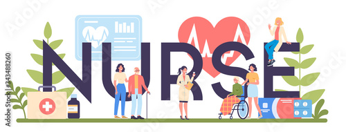 Nurse service typographic header concept. Medical occupation