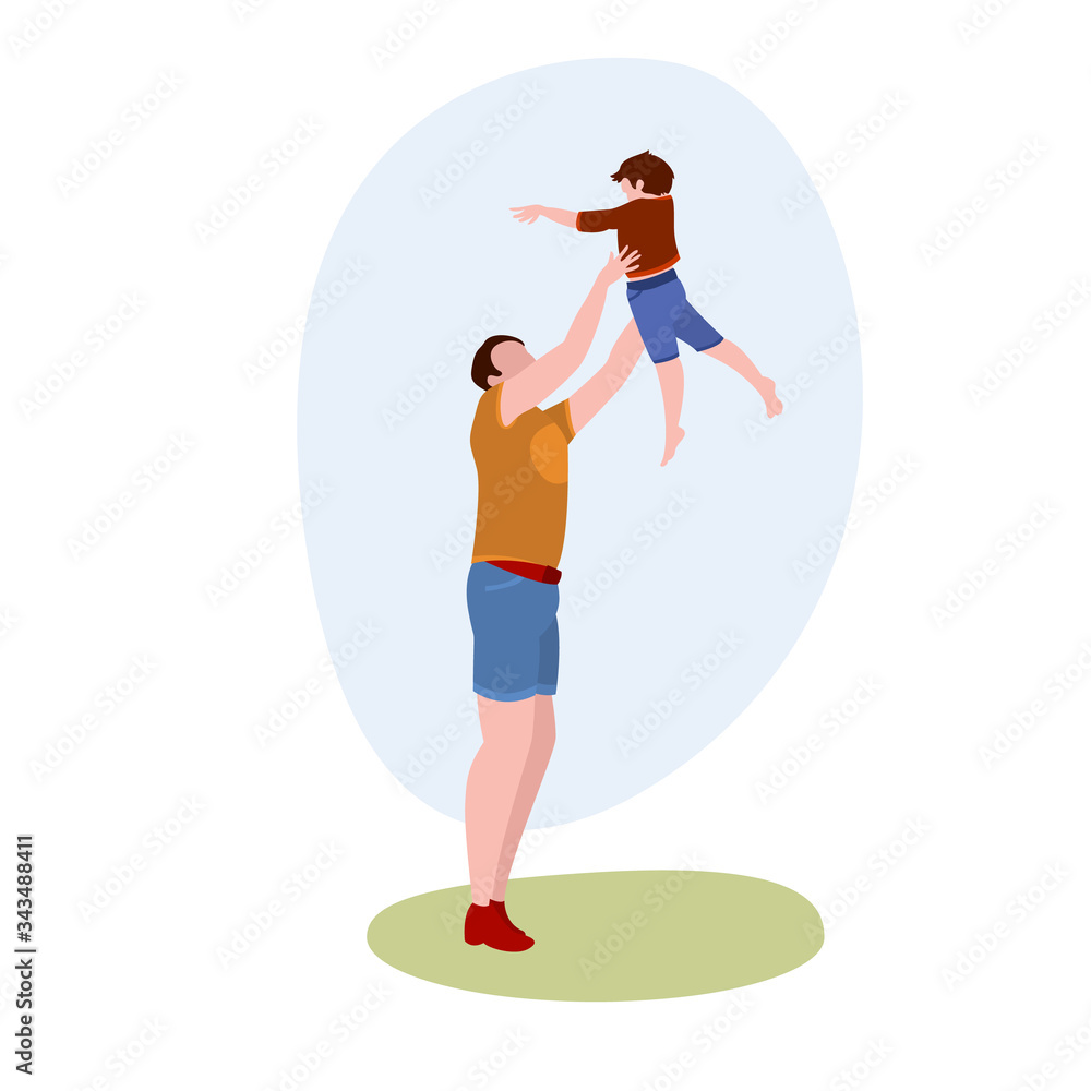 Dad Throws Up Baby vector illustration from family collection. Flat cartoon illustration isolated on white Dad Throws Up Baby vector illustration from family collection. Flat cartoon illustration isolated on white