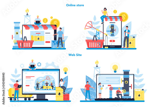 Oilman and petroleum industry online service or platform set.