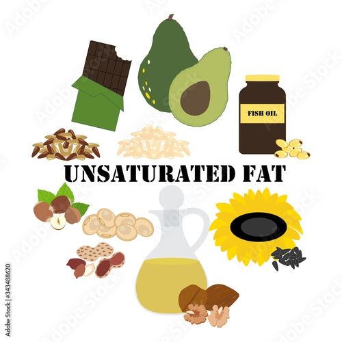 Unsaturated fat nutrient rich food vector illustration
