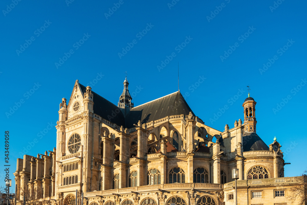 PARIS, FRANCE - November 17, 2019: Traditional Cathedral building in Paris, France