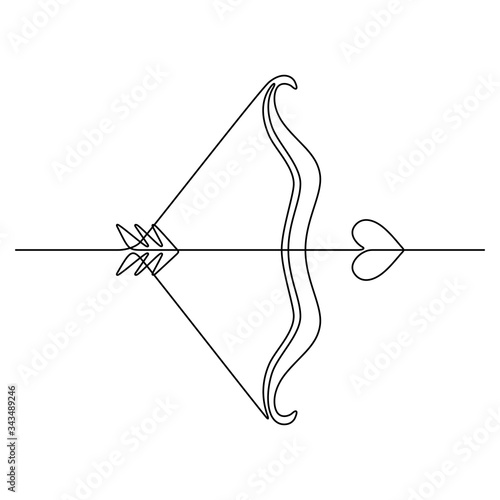 Continuous line drawing. Cupid's bow. Love. Black isolated on white background. Hand drawn vector illustration. 