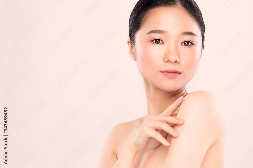 Beautiful Young Asian Woman with Clean Fresh Skin. Face care, Facial treatment, Cosmetology, beauty and healthy skin and cosmetic concept, woman beauty skin isolated on white background Beautiful Young Asian Woman with Clean Fresh Skin. Face care, Facial treatment, Cosmetology, beauty and healthy skin and cosmetic concept, woman beauty skin isolated on white background