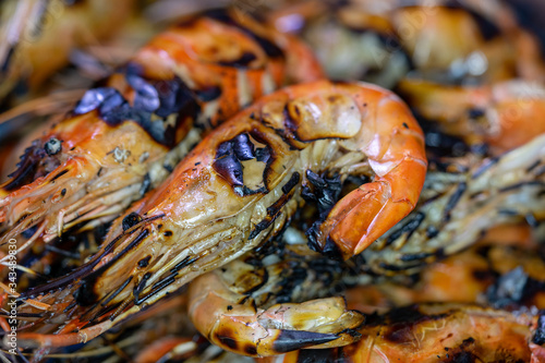 Close-up photos of grilled shrimp seafood
