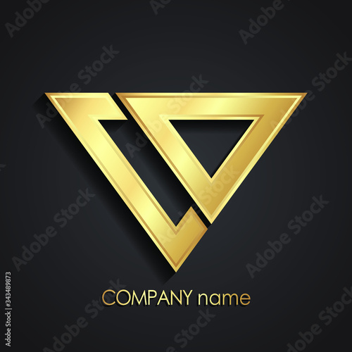 3d shiny golden line triangle logo