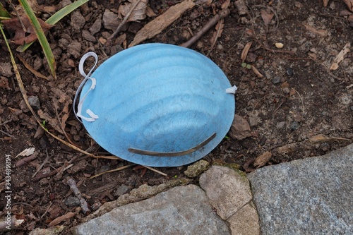 View of a used mask, used in protecting against the epidemy of coronavirus (Covid 19), discarded on the street.