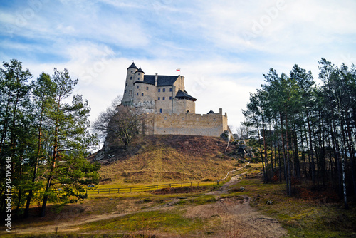 old castle in the village in Poland Bobolice