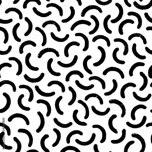 Hand-drawn black and white seamless texture with semicircles. Modern memphis vector repeat pattern.