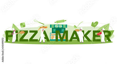 Pizzeria, pizzamaker typographic header concept. Chef cooking tasty