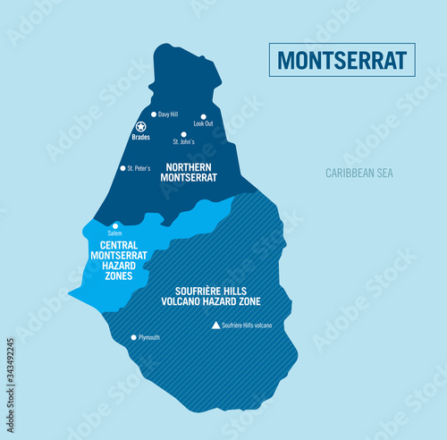 Montserrat country island political map. Detailed vector illustration with isolated regions, provinces, departments and cities. photo