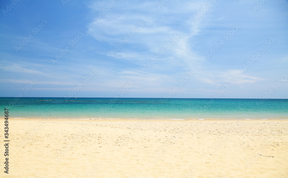 Beautiful tropical beach, white sand and turquoise water with blue sky.