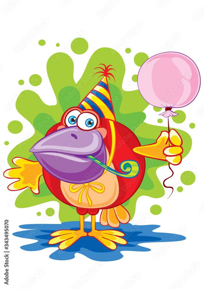 Naklejka premium silly crow bird in a cap and with a ball in his hands, vector illustration,