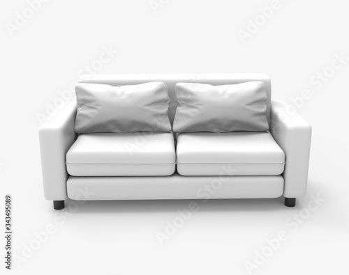 White leather double sofa. Isolated on white. Clipping path. 3D Rendering.