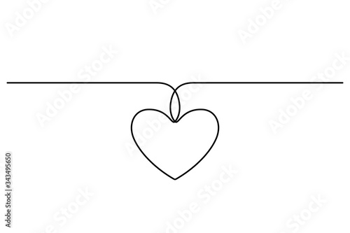 Continuous line drawing. Heart. Love symbol. Black isolated on white background. Hand drawn vector illustration. 
