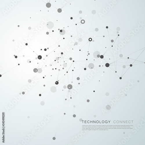 Abstract connect molecule background. Genetic and chemical compounds, medical and technological concept. Vector illustration