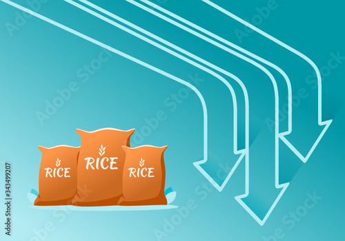 Rice Oryza Sativa Staple Food Stock Value Market Demand Price Decrease Drop Fall Down Pandemic Impact with Graph Chart Diagram Illustration Vector. Can be Used for Web, Mobile, Infographic and Print.