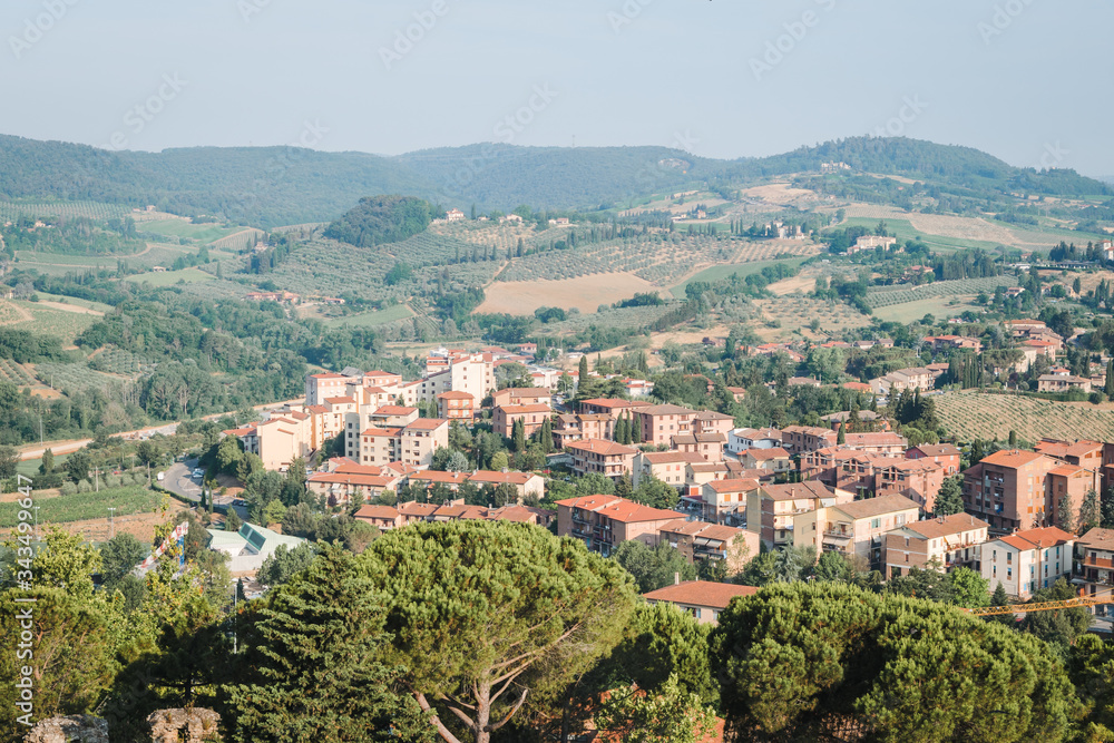 Top view of the surrounding landscape from the town of San Gimignano, a world heritage site