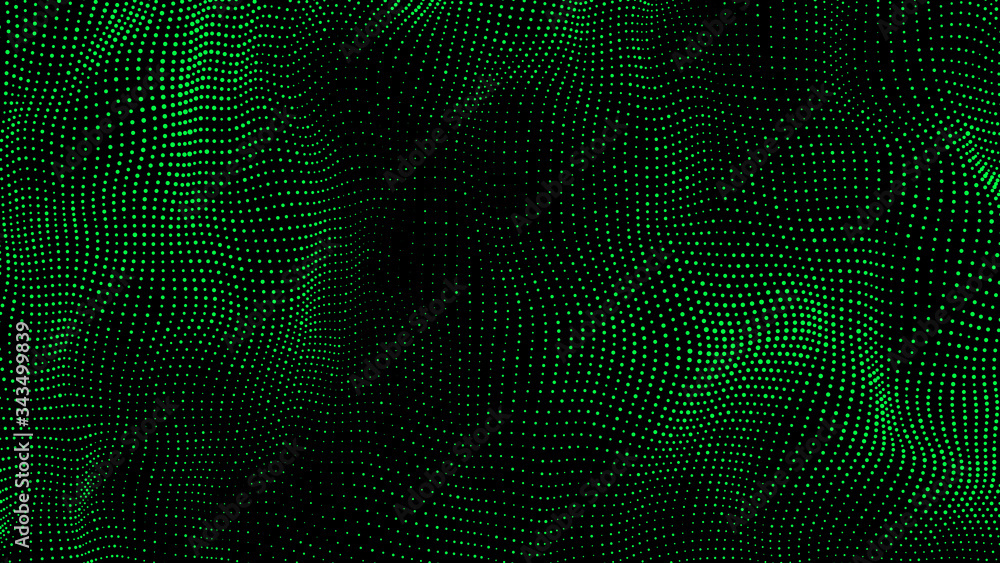 Wave of particles. Abstract background with a dynamic wave. Big data. Futuristic green vector illustration. Wave of particles. Abstract background with a dynamic wave. Big data. Futuristic green vector illustration.