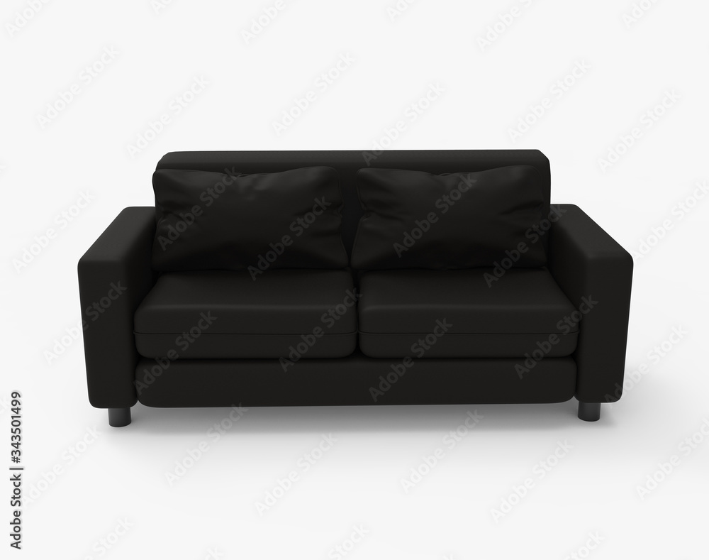 Black fabric double sofa. Isolated on white. Clipping path. 3D Rendering. Black fabric double sofa. Isolated on white. Clipping path. 3D Rendering.